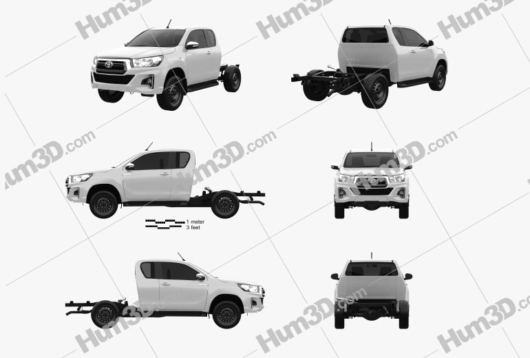 Toyota Hilux Extra Cab Chassis SR 2021 Blueprint Template