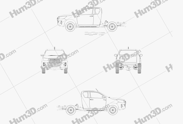 Toyota Hilux Extra Cab Chassis SR 2019 蓝图