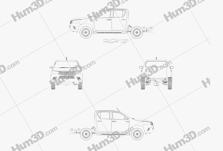 Toyota Hilux Doppelkabine Chassis 2015 Blaupause