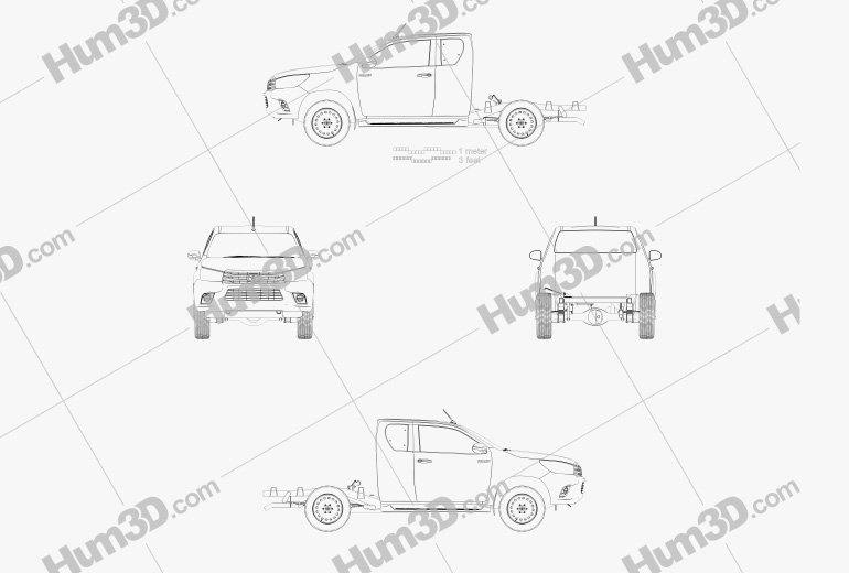 Toyota Hilux Extra Cab Chassis 2015 테크니컬 드로잉
