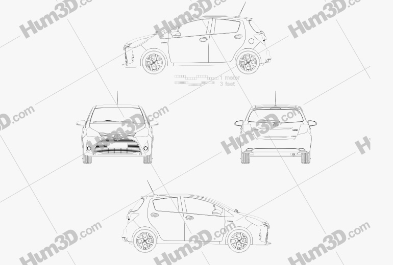 Toyota Yaris ibrido 5 porte 2015 Disegno Tecnico