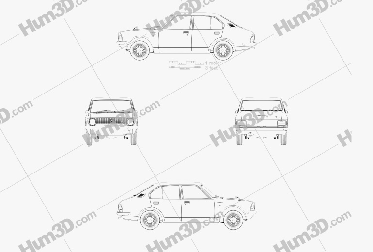 Toyota Corolla 4-Türer sedan 1970 Blaupause