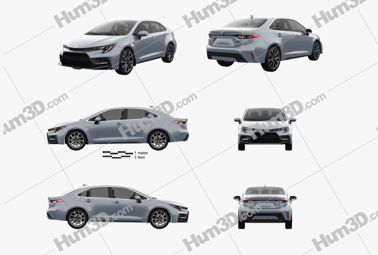 Toyota Corolla XSE US-spec sedan 2022 Blueprint Template