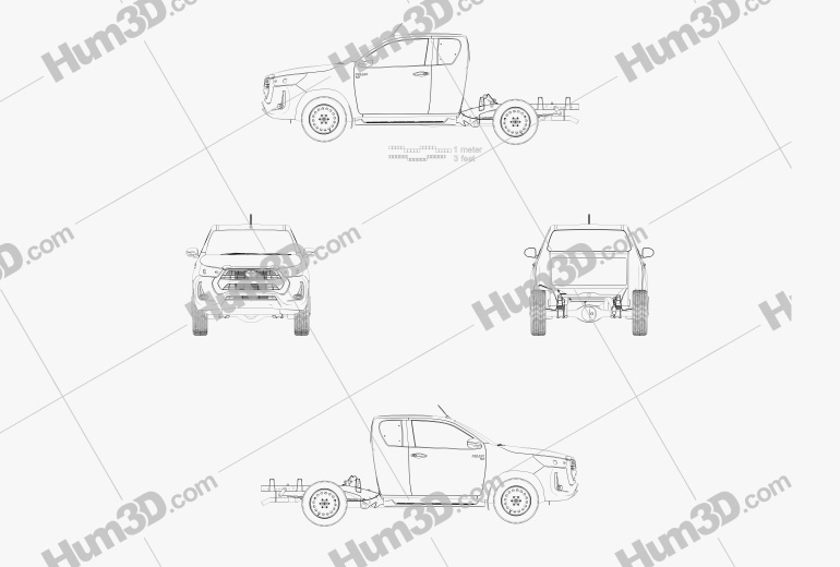 Toyota Hilux Extra Cab Alloy Tray SR 2022 Чертеж