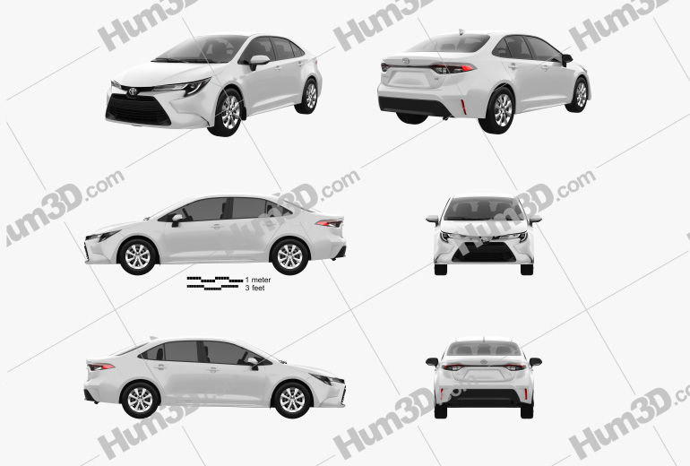 Toyota Corolla sedan LE US-spec 2019 Blueprint Template