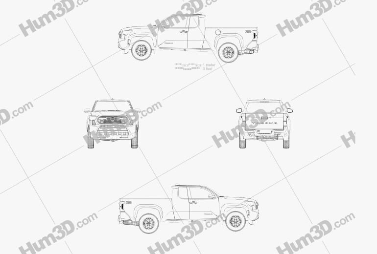 Toyota Tacoma Xtra Cab Long bed TRD PreRunner 2024 蓝图