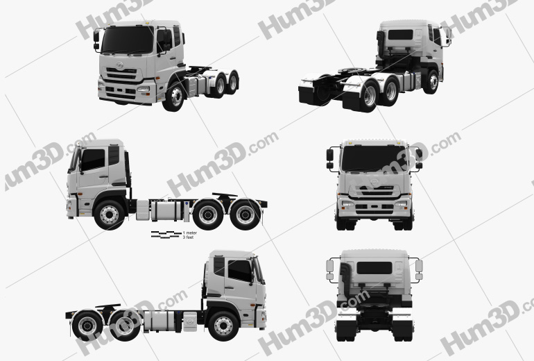 UD-Trucks Quon GW Tractor Truck 3-axle 2010 Blueprint Template