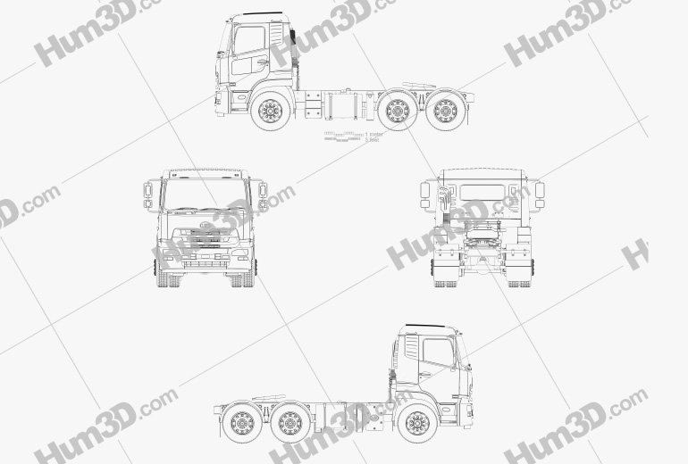 UD-Trucks Quon GW Tractor Truck 3-axle 2010 Blueprint