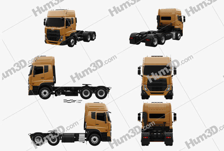 UD-Trucks Quester Tractor Truck 3-axle 2013 Blueprint Template