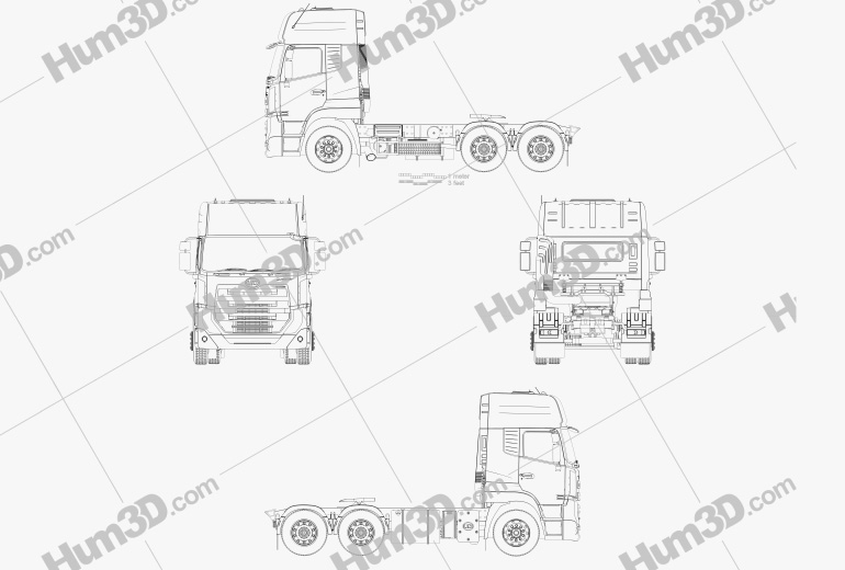 UD-Trucks Quester Camión Tractor 3 ejes 2013 Blueprint