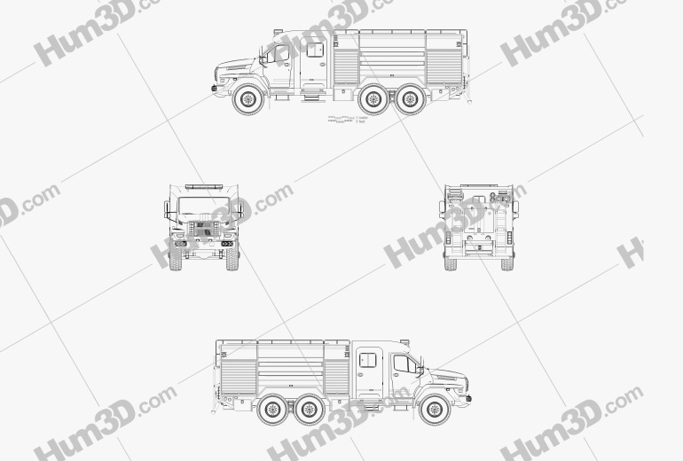Ural Next Camion dei Pompieri AC-60-70 2018 Disegno Tecnico