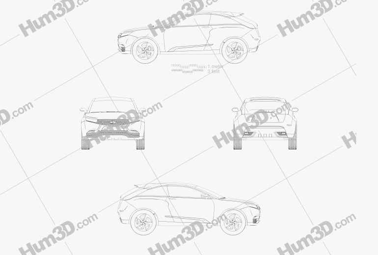 Lada XRAY 2012 컨셉트 카 테크니컬 드로잉