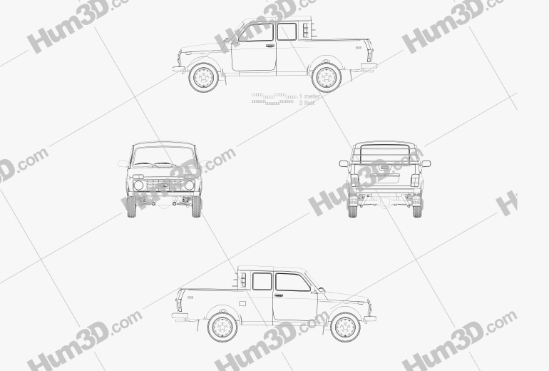 VAZ Lada Niva 4x4 2329 Pickup 2015 Blueprint