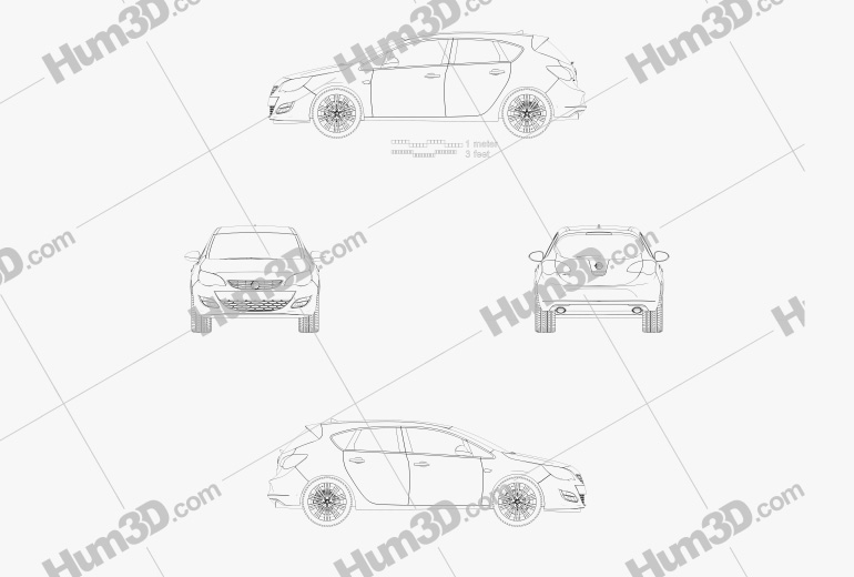 Vauxhall Astra 5ドア ハッチバック 2012 設計図