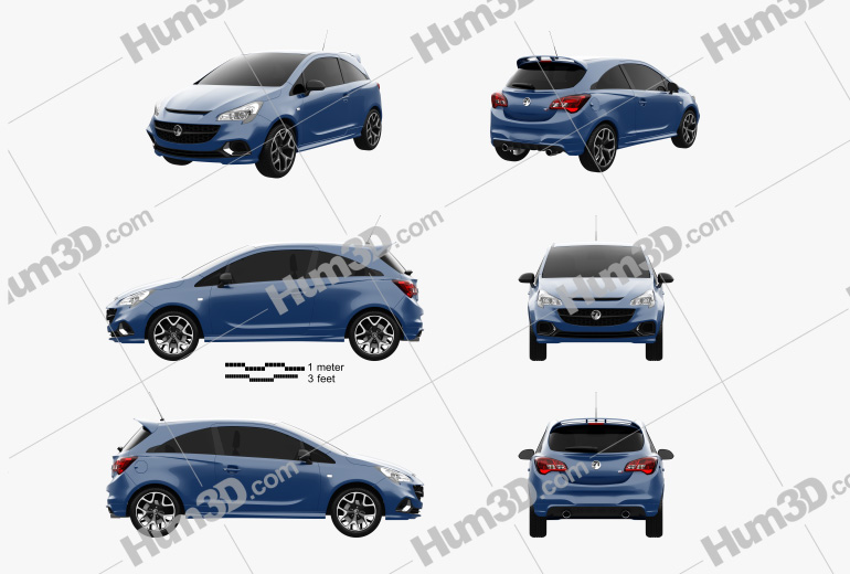 Vauxhall Corsa (E) VXR 3-door hatchback 2018 Blueprint Template