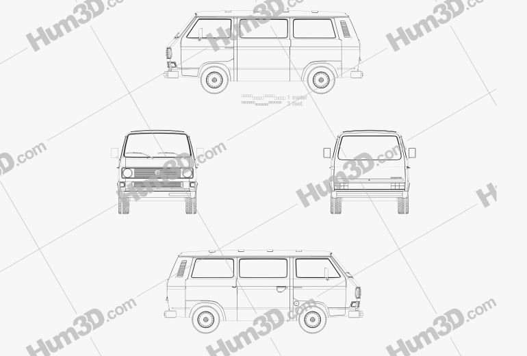 Volkswagen Transporter (T3) Carrinha de Passageiros 2002 Blueprint