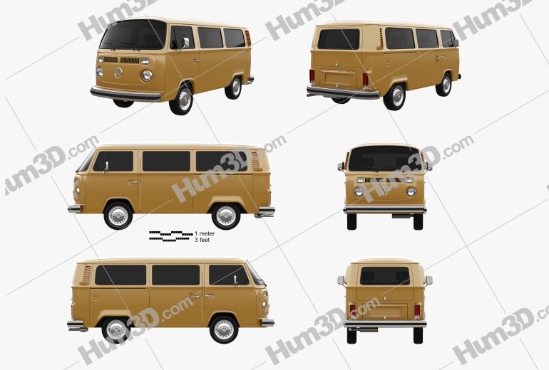 Volkswagen Transporter (T2) Passenger Van 1972 Blueprint Template