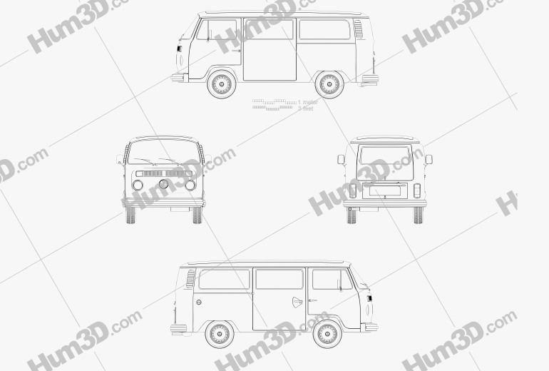 Volkswagen Transporter (T2) Passenger Van 1972 Blueprint