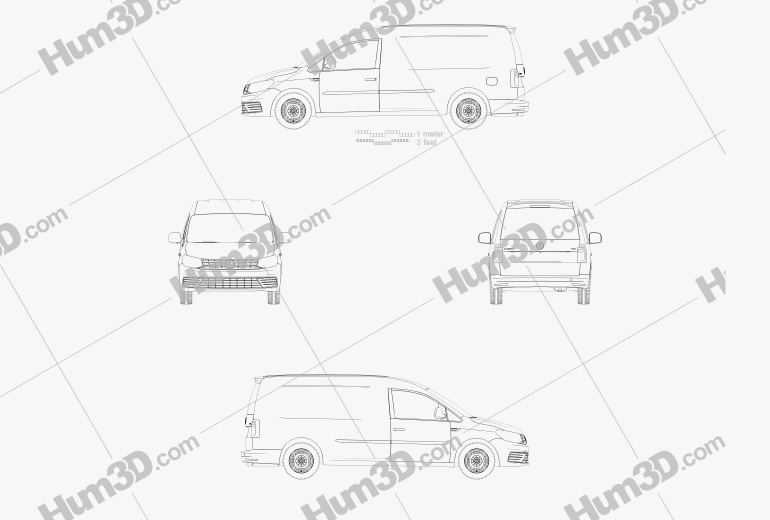 Volkswagen Caddy Maxi 패널 밴 2018 도면