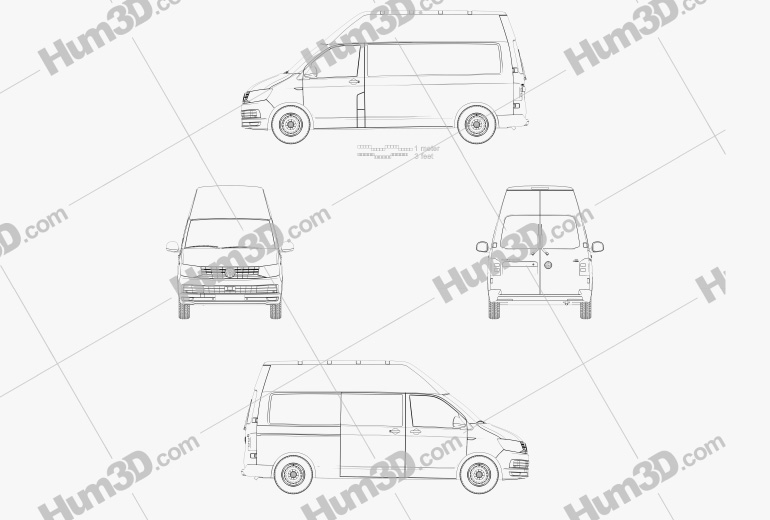 Volkswagen Transporter (T6) 厢式货车 High Roof 2019 蓝图