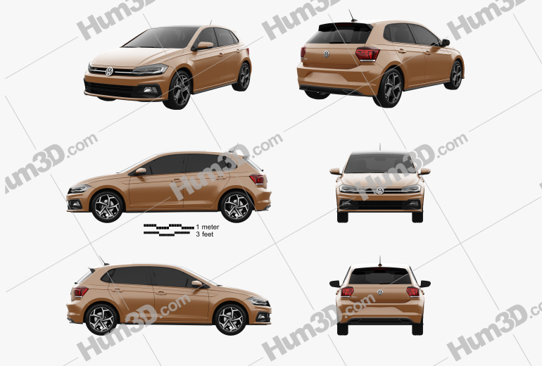 Volkswagen Polo R-Line 5-door 2020 Blueprint Template