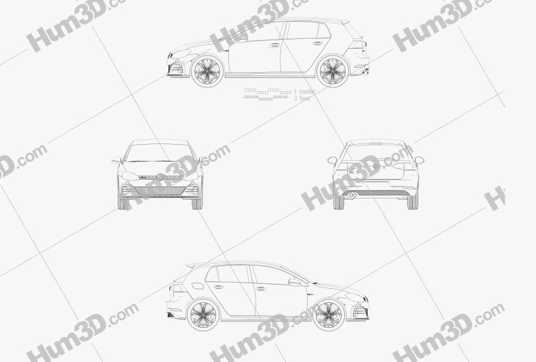 Volkswagen Golf GTD 5ドア 2017 設計図