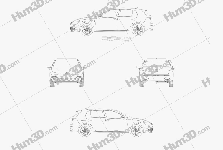 Volkswagen Golf GTE 5ドア ハッチバック 2020 設計図