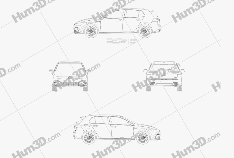 Volkswagen Golf R-Line 5ドア ハッチバック 2020 設計図