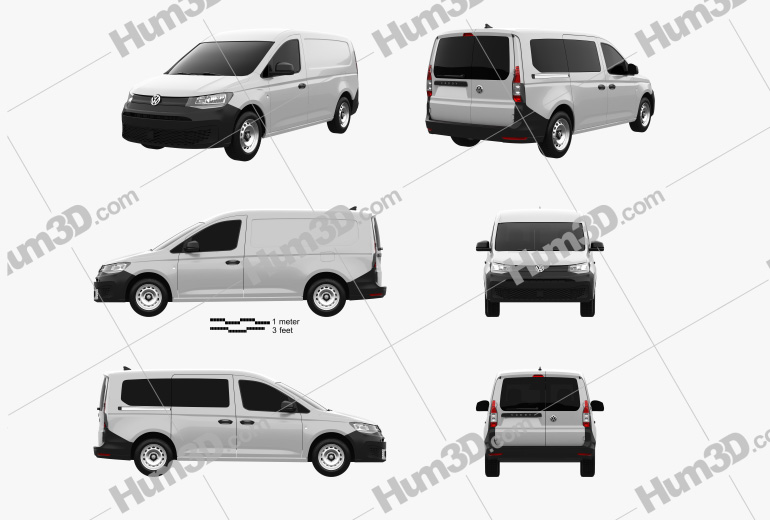 Volkswagen Caddy Maxi Panel Van 2022 Blueprint Template