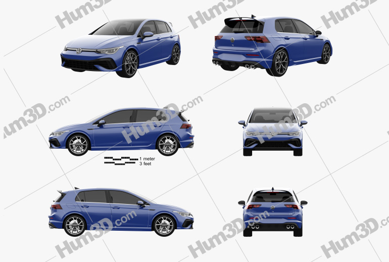 Volkswagen Golf R-Line 5-door hatchback 2022 Blueprint Template