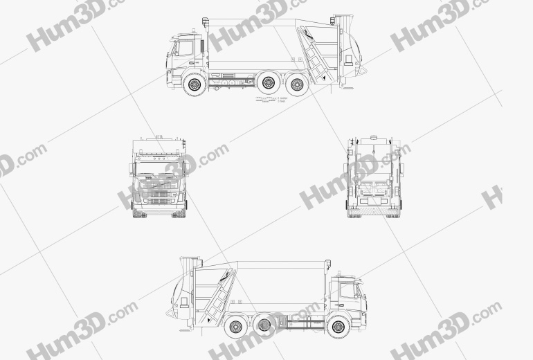Volvo FM Truck 6×2 Garbage Truck 2010 Blueprint