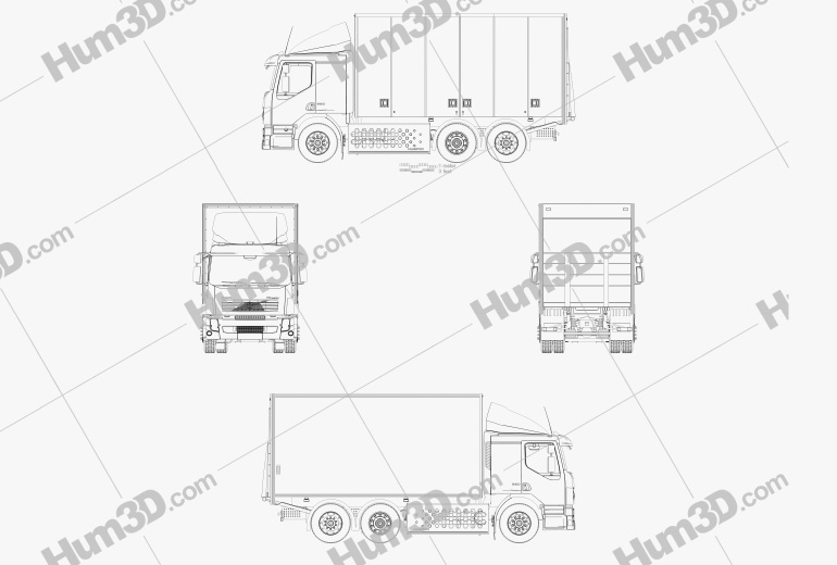 Volvo FE hybrid Box Truck 2014 Blueprint