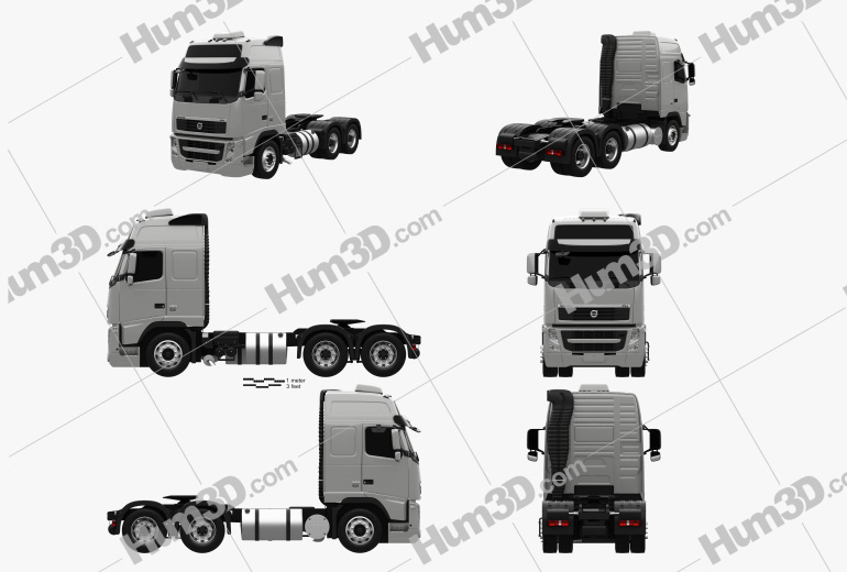 Volvo FH Tractor Truck 3-axle 2012 Blueprint Template