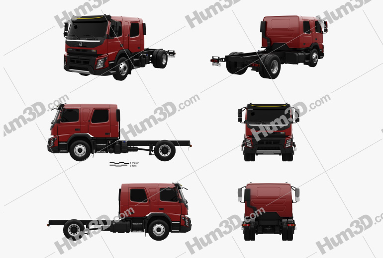 Volvo FMX Crew Cab Chassis Truck 2017 Blueprint Template