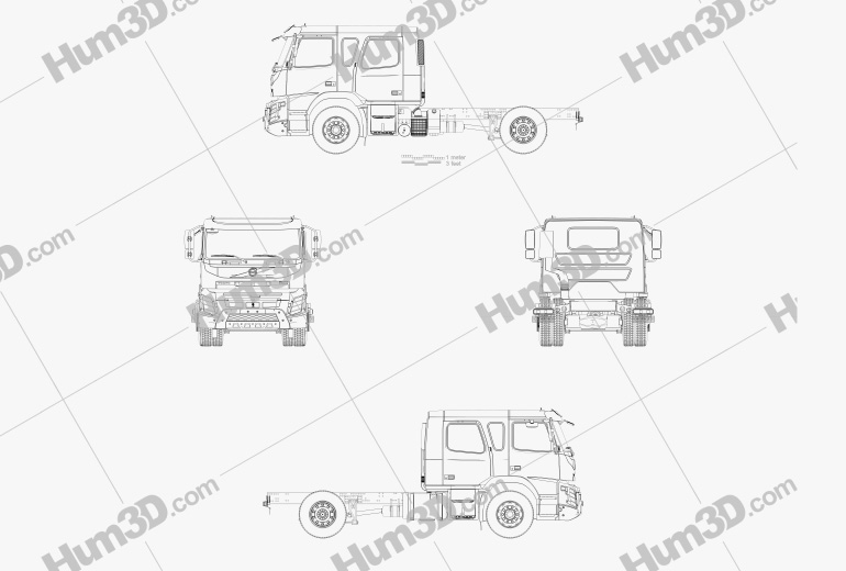 Volvo FMX Crew Cab Chassis Truck 2017 Blueprint