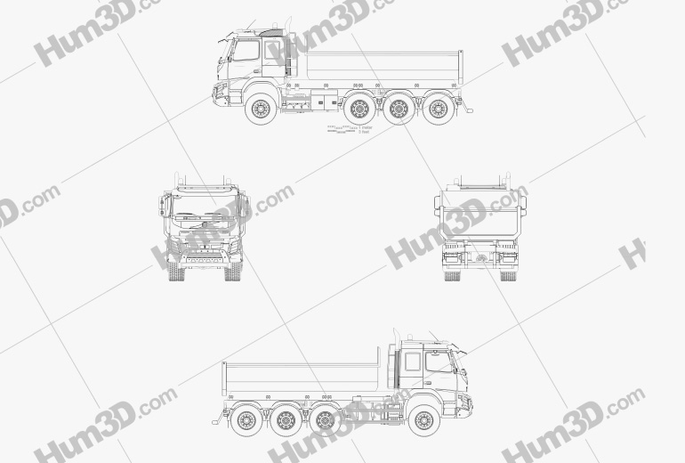 Volvo FMX Tridem Tipper Truck 2017 Blueprint