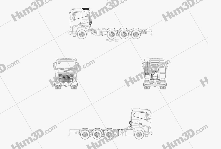 Volvo FH Chassis Truck 4-axle 2019 Blueprint