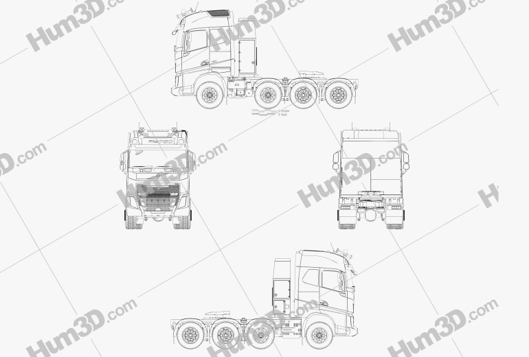 Volvo FH 750 Globetrotter Cab Camion Tracteur 4 essieux 2017 Blueprint