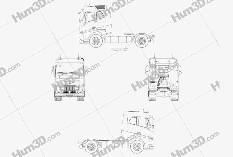 Volvo FH 420 Sleeper Cab Tractor Truck 2-axle 2015 Blueprint