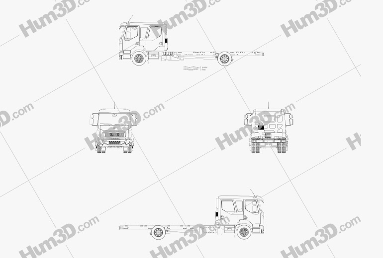 Volvo FL Crew Cab Chassis Truck 2018 Blueprint