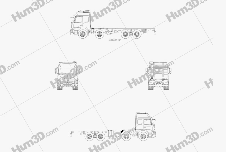 Volvo FMX Globetrotter Cab Chassis Truck 4-axle 2018 Blueprint