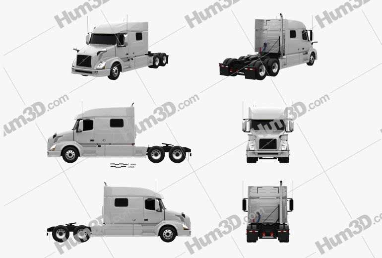 Volvo VNL Low Roof Sleeper Cab Tractor Truck 2014 Blueprint Template