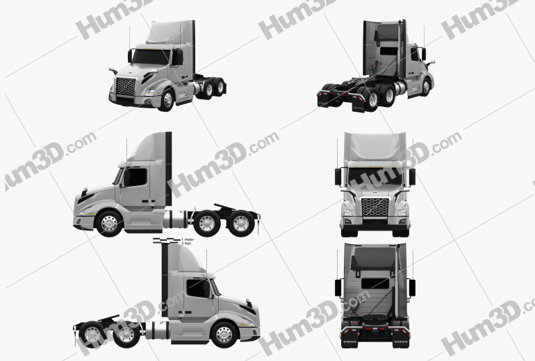 Volvo VNL Day Cab Tractor Truck 2022 Blueprint Template