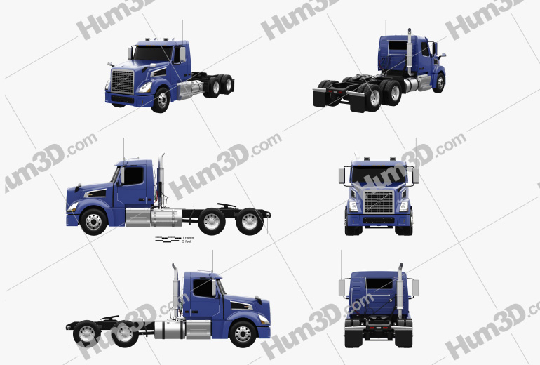 Volvo VNL VT64T 800 Day Cab Tractor Truck 2014 Blueprint Template