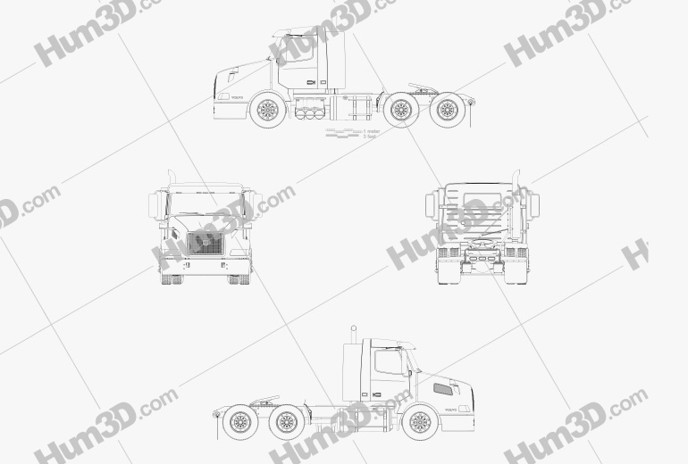 Volvo VNL WIA64T Day Cab Camion Trattore 2004 Blueprint