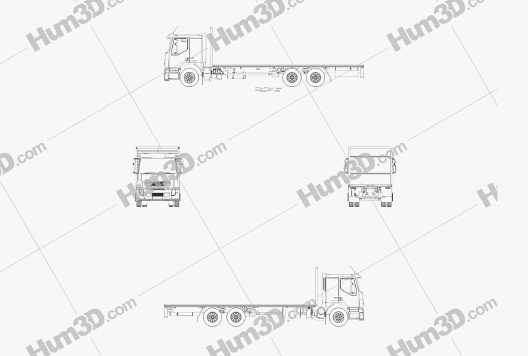 Volvo FE Flatbed Truck 2021 Blueprint