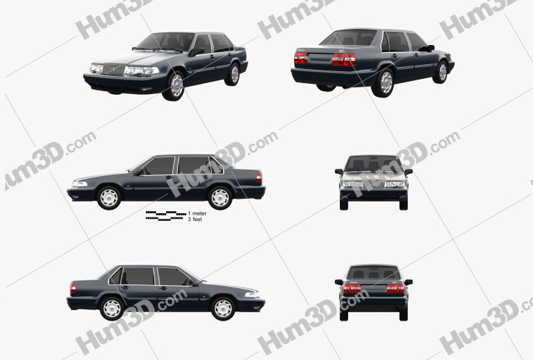 Volvo 960 sedan 1998 Blueprint Template