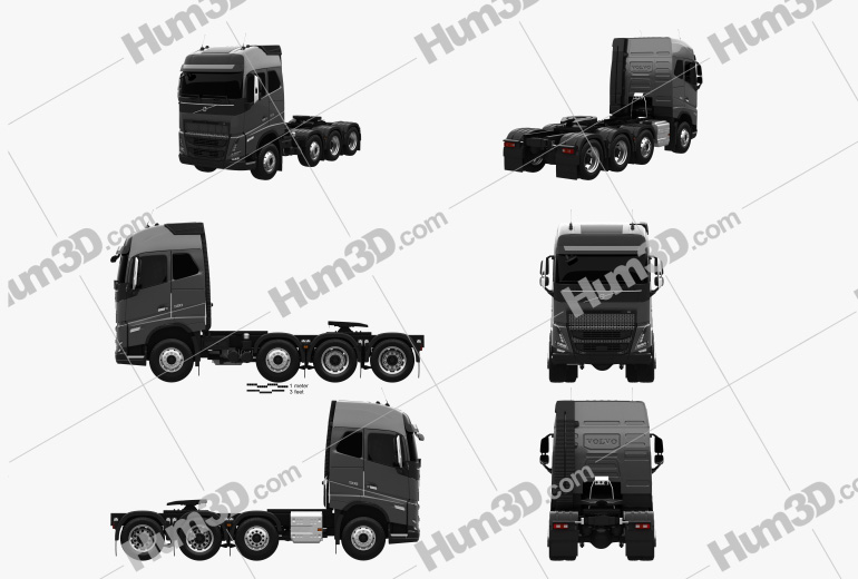 Volvo FH500 Globetrotter Cab Tractor Truck 4-axle 2022 Blueprint Template