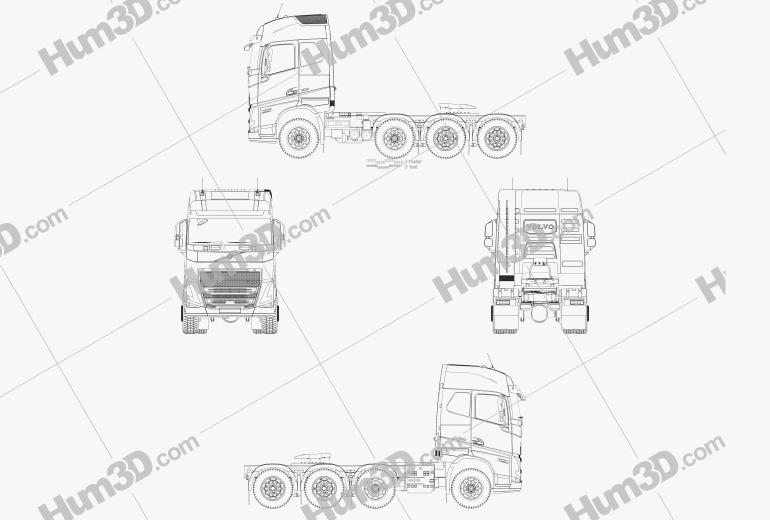 Volvo FH500 Globetrotter Cab Camion Tracteur 4 essieux 2022 Blueprint