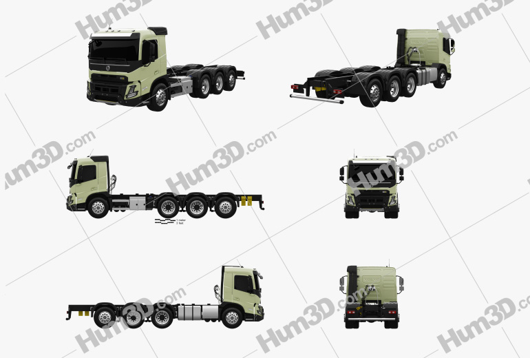 Volvo FMX Day Cab Chassis Truck 4-axle 2022 Blueprint Template